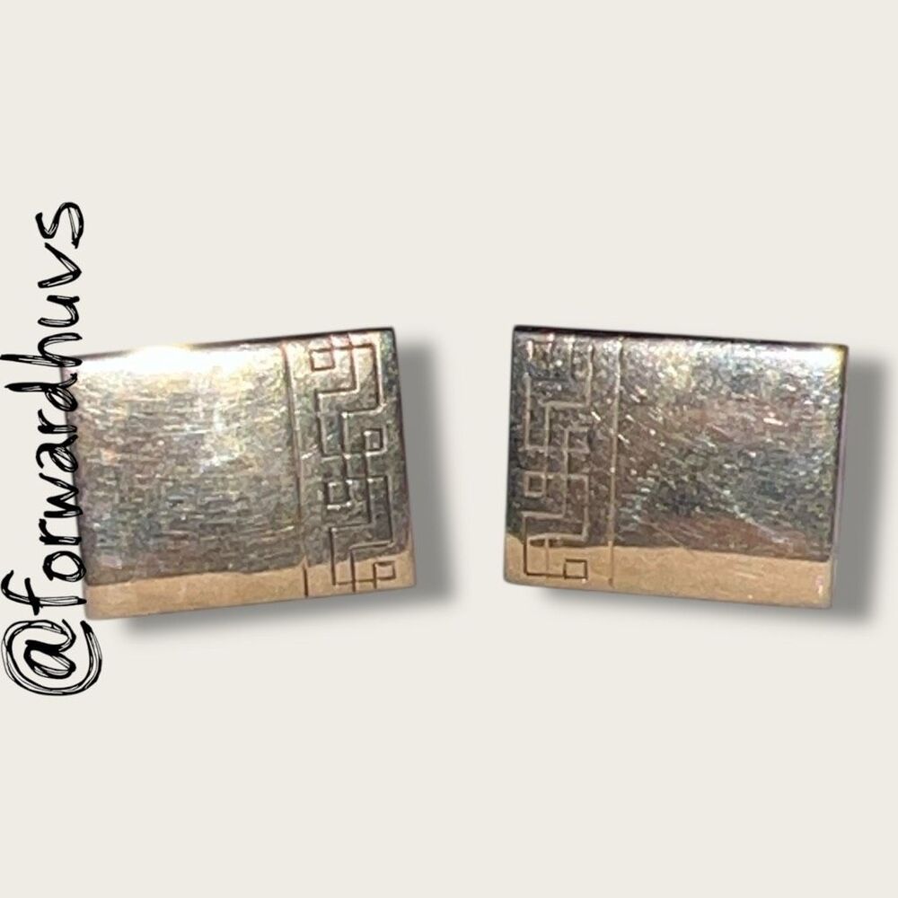 Swank Gold Tone Cufflinks – 3/4” Rectangular with Geometric Engraving